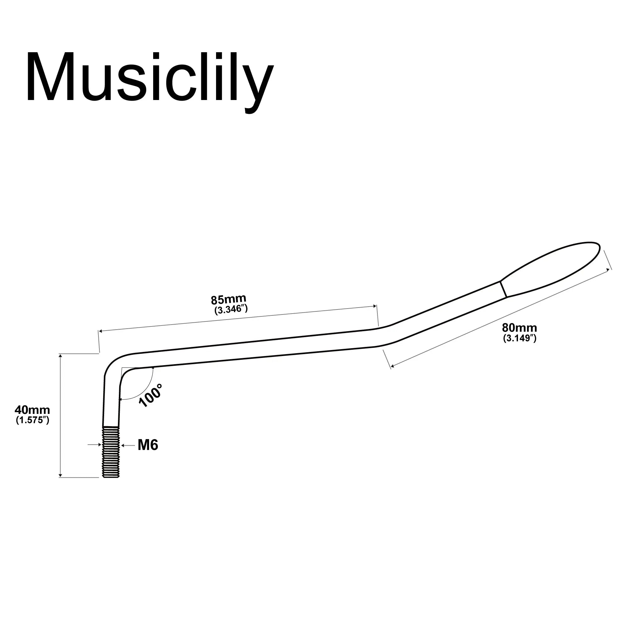 Dimensions of musiclily basic steel m6 threaded in tremolo arm whammy bar 6mm vibrato arm for strat style electric guitar m221p