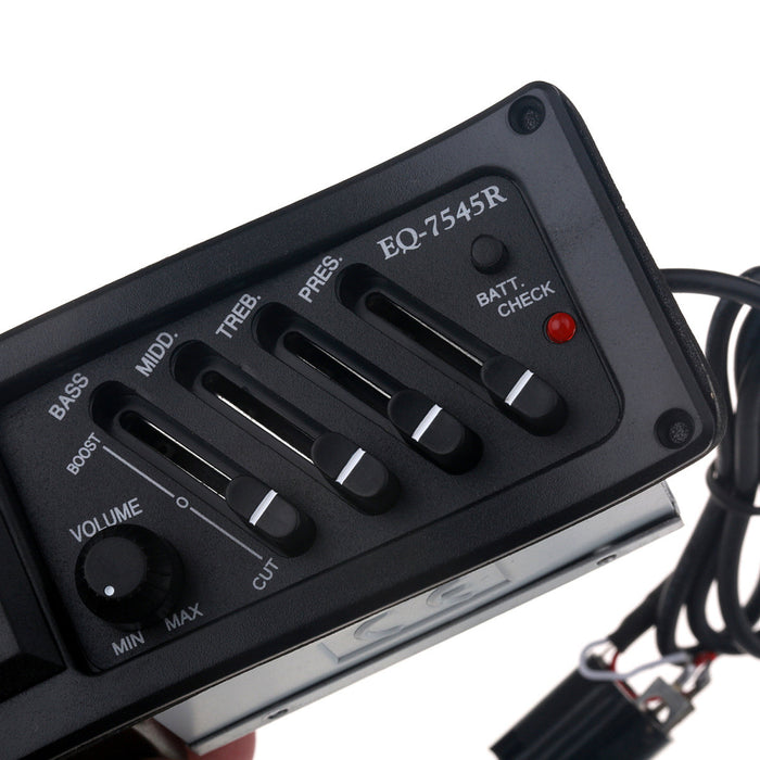 detail of musiclily acoustic guitar 4 band preamp amplifier equalizer eq 7545r with piezo pickup m247p