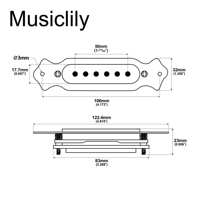 Dimensions of musiclily basic pre wired sound hole single coil pickup wiring harness for 6 string guitar m252