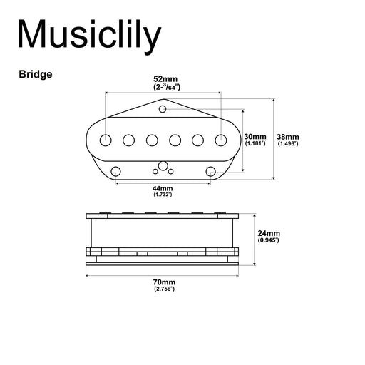 Dimensions of musiclily basic ceramic 52mm tl bridge pickup for tele style electric guitar m257