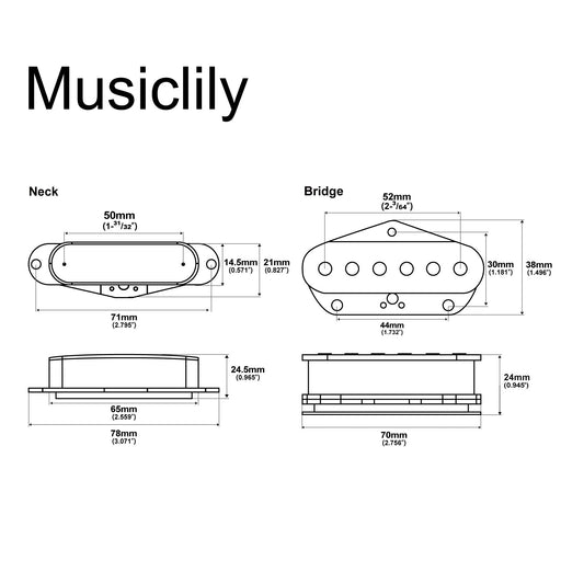Dimensions of musiclily basic ceramic tl neck and bridge pickups set for tele style electric guitar m257m547