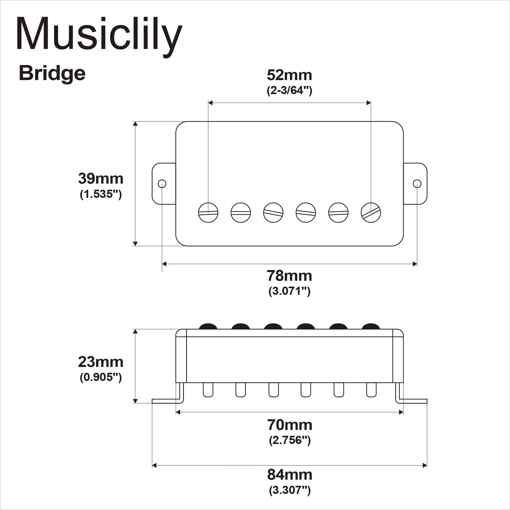 Dimensions of musiclily basic ceramic covered humbucker bridge pickup for electric guitar m265