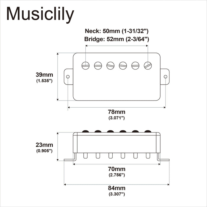 Dimensions of musiclily basic ceramic covered humbucker neck bridge pickups set for electric guitar m266m265