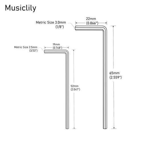 Dimensions of musiclily basic metric 2 5mm 3mm steel allen key hex wrenches for electric guitar floyd rose locking tremolo bridge m327m326