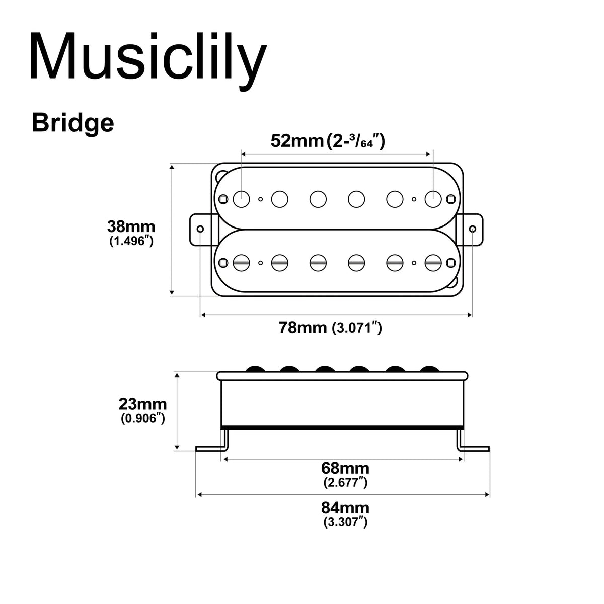 Dimensions of musiclily basic 52mm ceramic humbucker bridge pickup for electric guitar m427