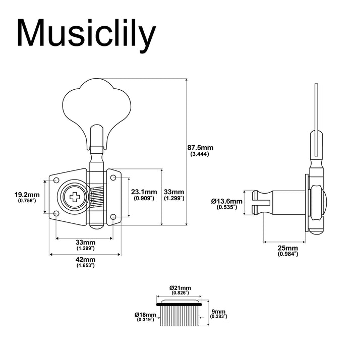Musiclily Basic Single 24:1 Ratio Open Gear Machine Head Treble Side Tuner Tuning Peg Key with Clover Button for Ibanez Style Electric Bass
