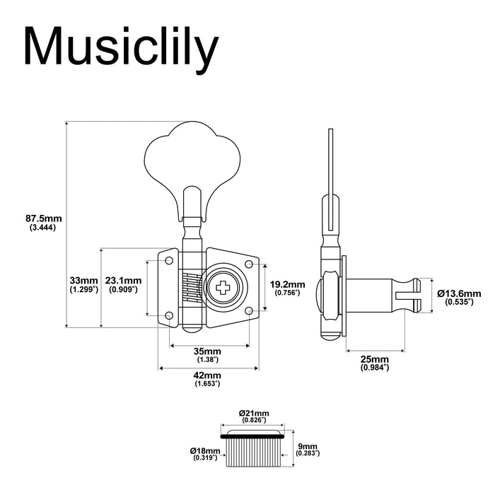 Musiclily Basic Einzelnes 24:1 Verhältnis Offenes Getriebe-Mechaniksystem Diskantseitiger Stimmmechanismus mit Kleeblattknopf für Ibanez-Stil E-Bass