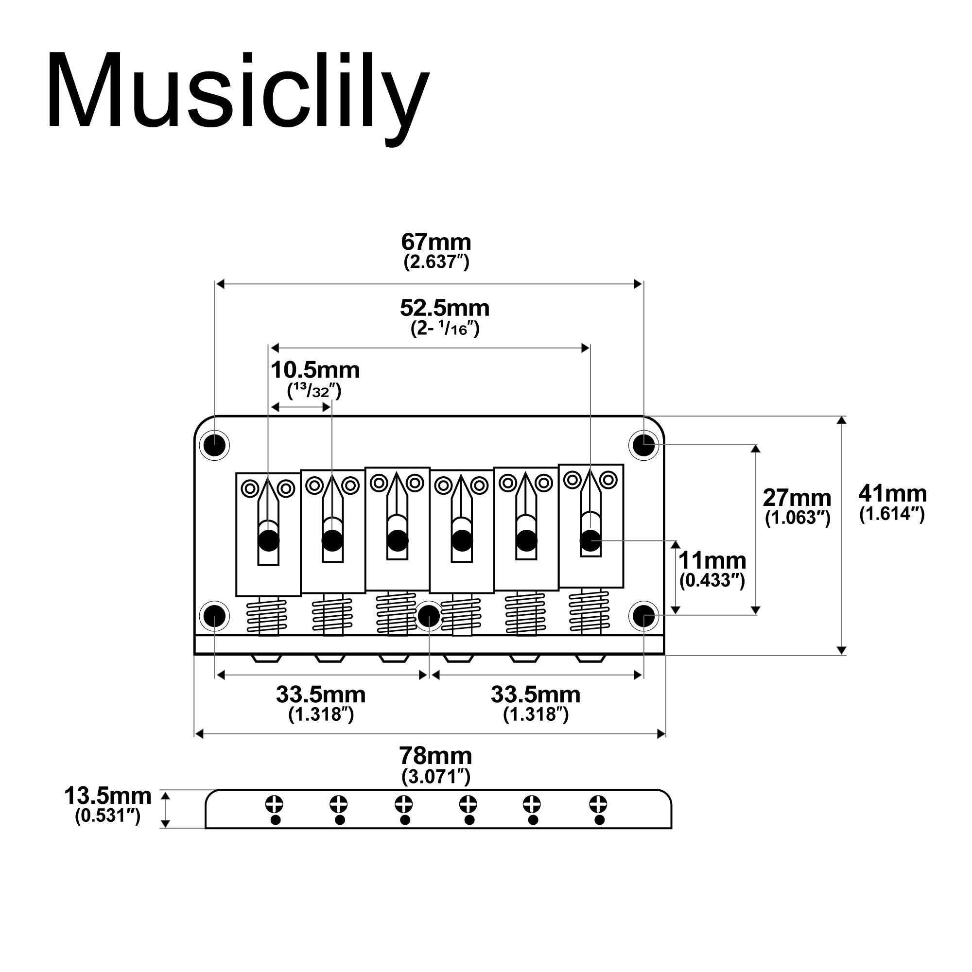 Musiclily Basic 52,5 mm (2-1/16 Zoll) 6-Saiten-Gitarre ohne Tremolo, fester Sattel, Hardtail-Brücke für Fender Strat- und Tele-Style-Elektrogitarren
