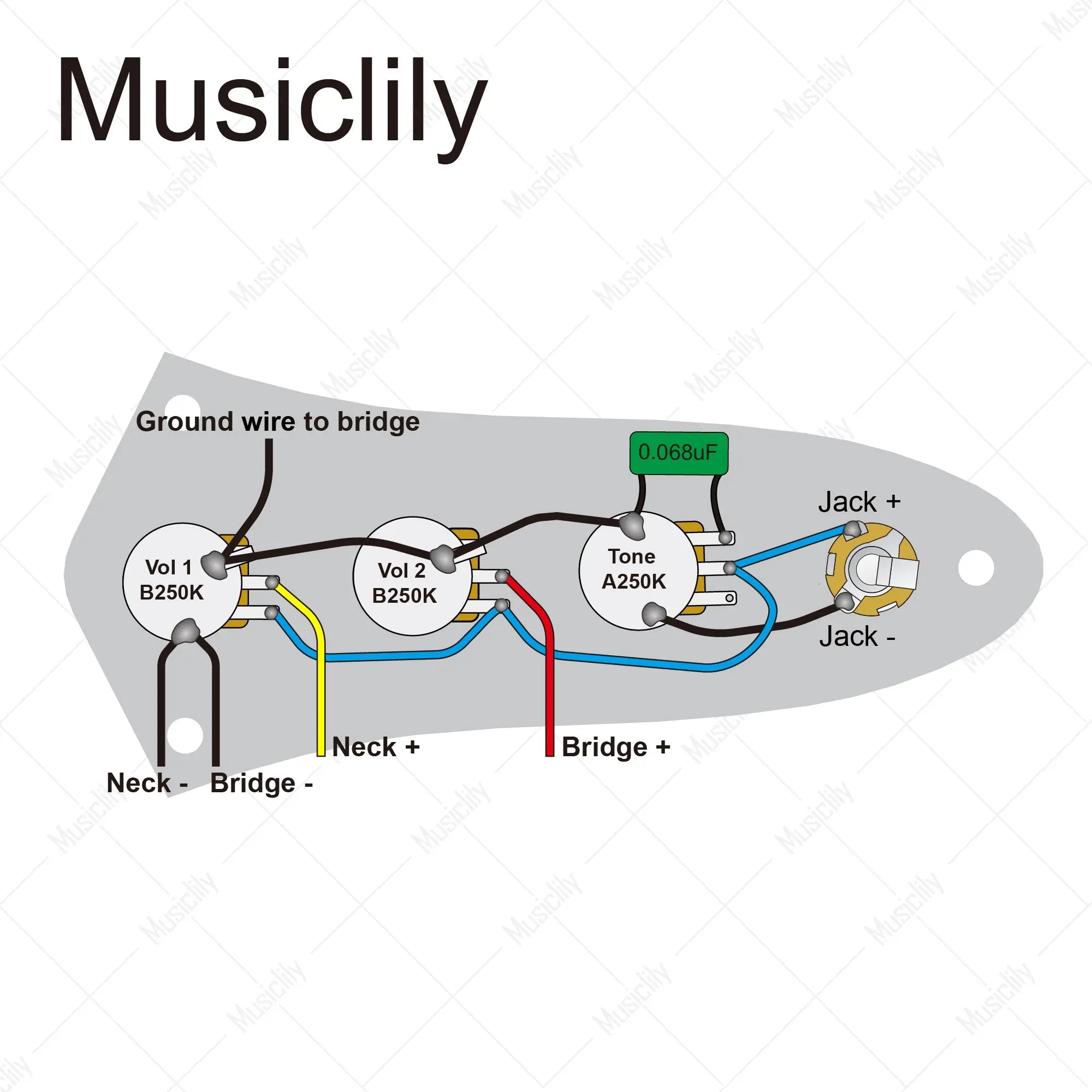 Musiclily Loaded Prewired Jazz Bass Control Plate for JB Style Bass