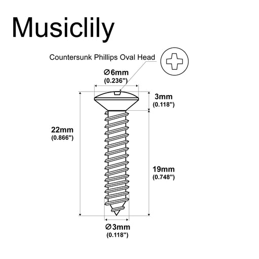 Dimensions of musiclily basic 3 22mm guitar bridge mounting countersunk screws m583 20p