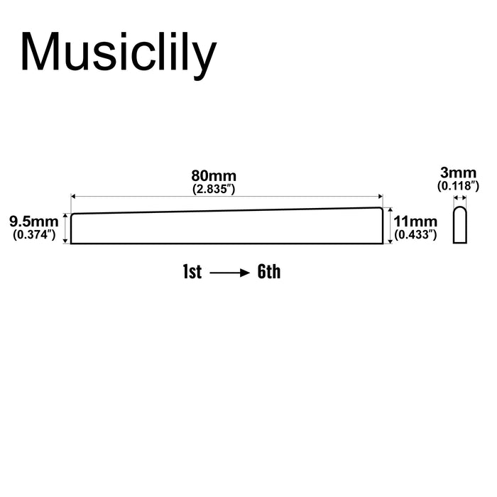 Dimensions of musiclily basic 6 string bone classical guitar saddle 80x3x11 9 5mm m633 2