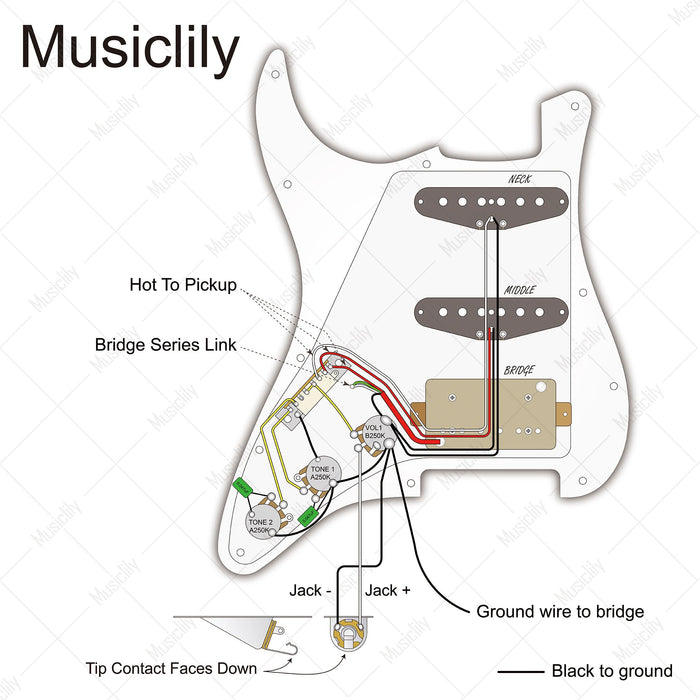 Size of musiclily basic pre wired loaded st hss pickguard with ceramic pickups for strat style electric guitar m766p