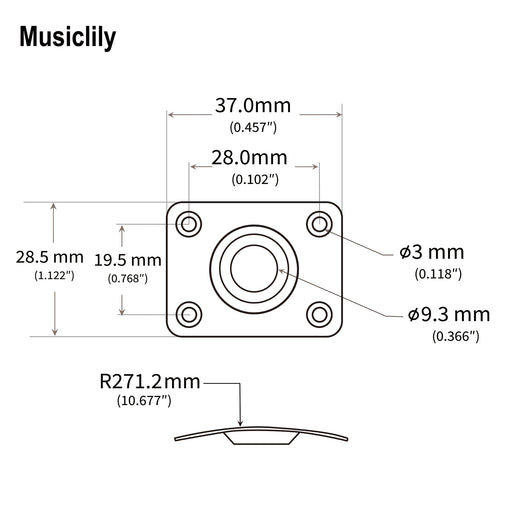 Dimensions of musiclily basic steel rectangle guitar jack plate for electric guitar or bass m772 2p