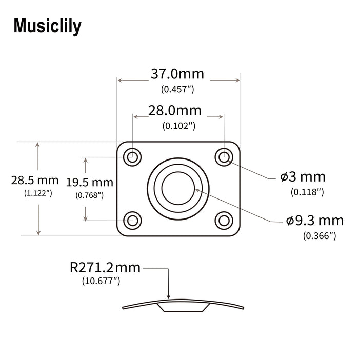 Dimensions of musiclily basic steel rectangle guitar jack plate for electric guitar or bass m772 2p