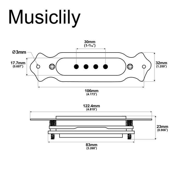 Musiclily Basic 4-saitige Gitarre vorkonfektionierter Schalloch-Aufnehmer Verkabelungssatz MX0016 Verdrahtungsdiagramm