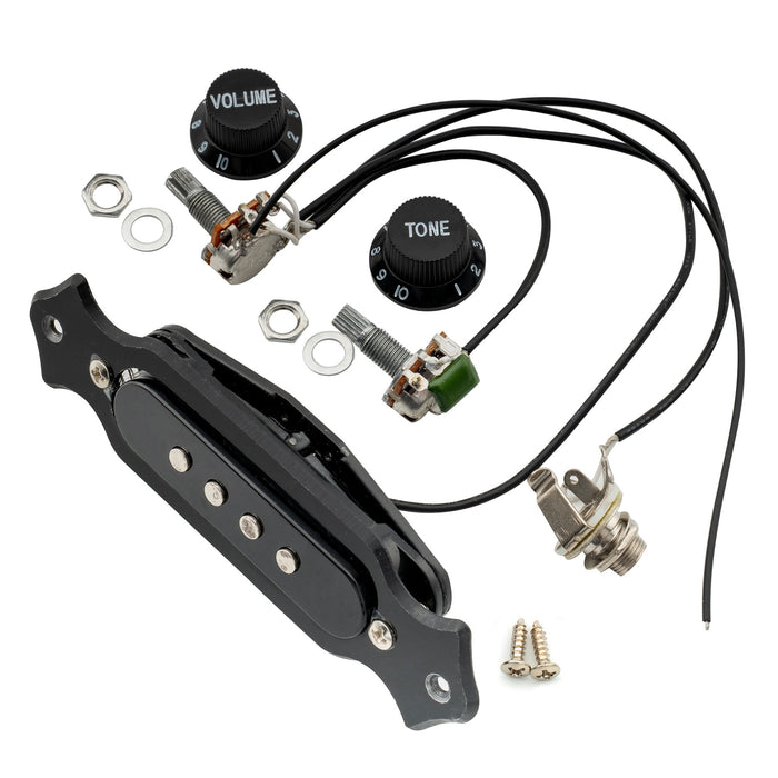 Part of musiclily basic pre wired sound hole single coil pickup wiring harness for 4 string cigar box guitar mx0016