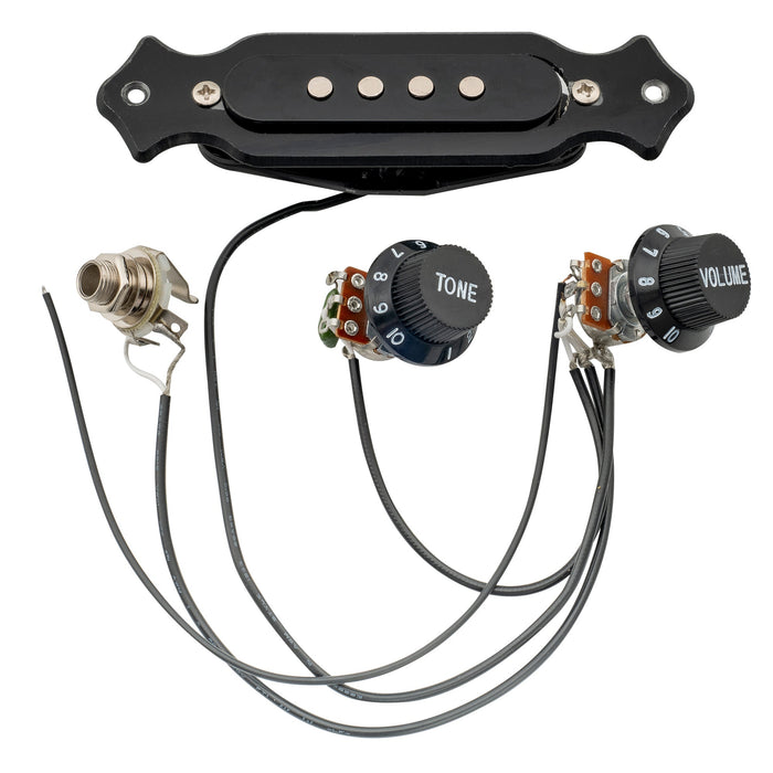 detail of musiclily basic pre wired sound hole single coil pickup wiring harness for 4 string cigar box guitar mx0016