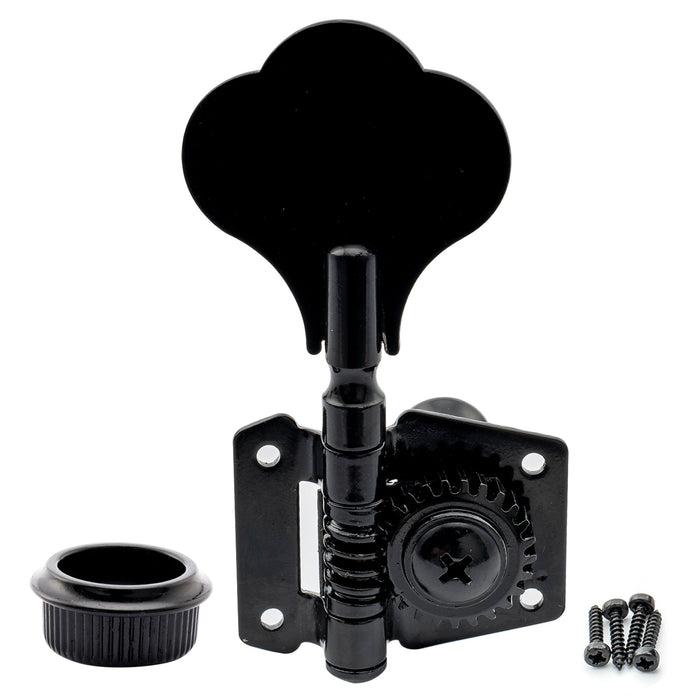 Musiclily Basic Singolo Rapporto 24:1 Testata Macchina a Ingranaggi Aperti Lato Basso con Pulsante a Quadrifoglio per Basso Elettrico Stile Ibanez
