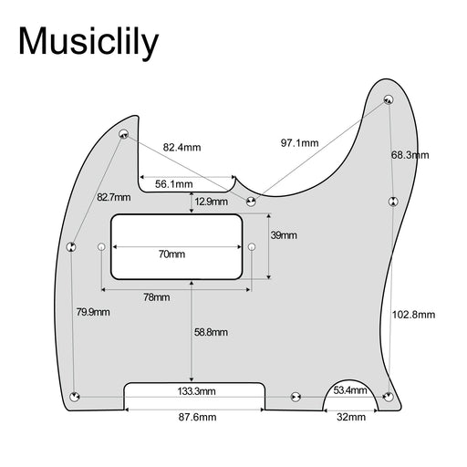 Dimensions of musiclily pro 8 hole guitar tele pickguard humbucker hh for usa mexican made fender standard telecaster modern style 1 3 4 ply mx0265p