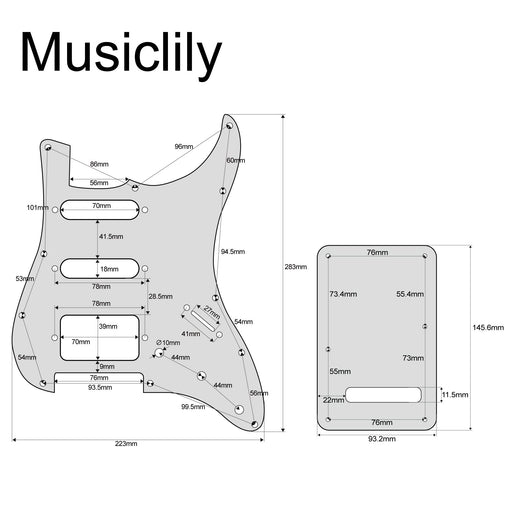 Dimensions of musiclily pro ssh 11 hole strat guitar pickguard and backplate set for fender usa mexican standard stratocaster modern style 1 3 4ply mx0310mx0021p