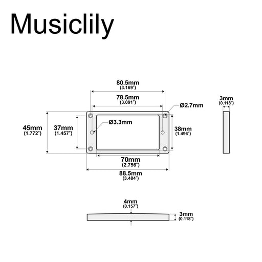 Dimensions of musiclily basic flat profile metal guitar humbucker pickup mounting rings mx0643 2p