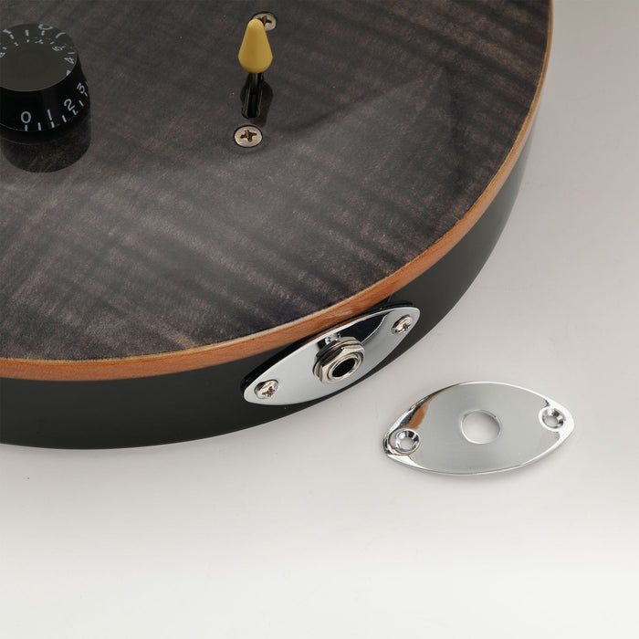 Musiclily Basic Steel Curved Oval Jack Plate for Electric Guitar Bass, Chrome (Set of 2)