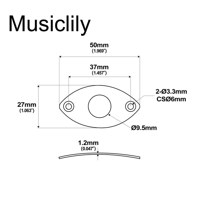 Musiclily Basic Steel Curved Oval Jack Plate for Electric Guitar Bass, Chrome (Set of 2)