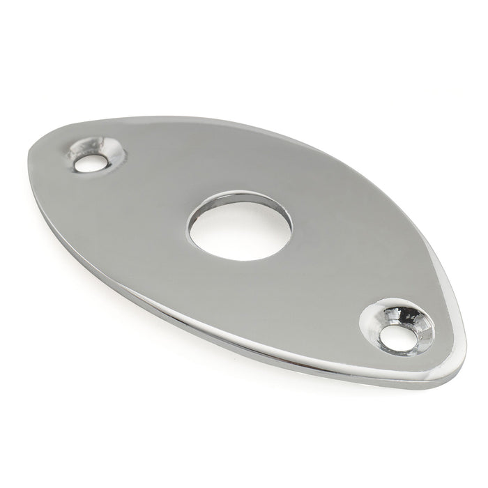 Musiclily Basic Steel Curved Oval Jack Plate for Electric Guitar Bass, Chrome (Set of 2)