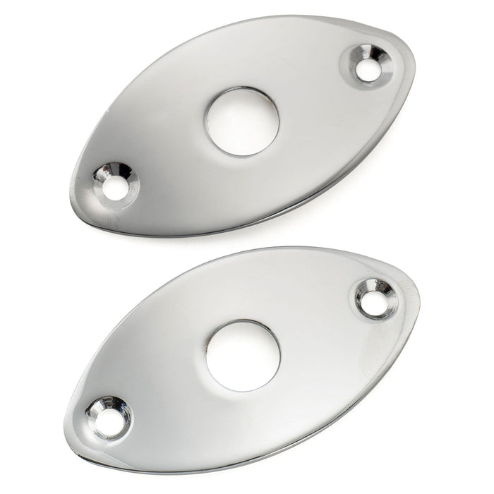 Musiclily Basic Steel Curved Oval Jack Plate for Electric Guitar Bass, Chrome (Set of 2)
