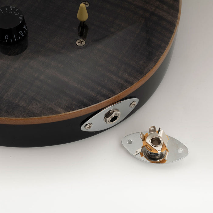 Musiclily ベーシック スチール 1/4インチ 6.35mm オーバル ギタージャックソケットプレート エレキギター用, クローム (2個セット)