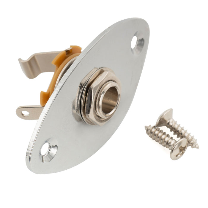 Musiclily ベーシック スチール 1/4インチ 6.35mm オーバル ギタージャックソケットプレート エレキギター用, クローム (2個セット)