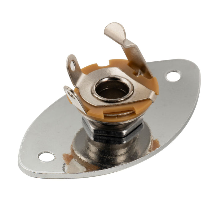 Musiclily ベーシック スチール 1/4インチ 6.35mm オーバル ギタージャックソケットプレート エレキギター用, クローム (2個セット)