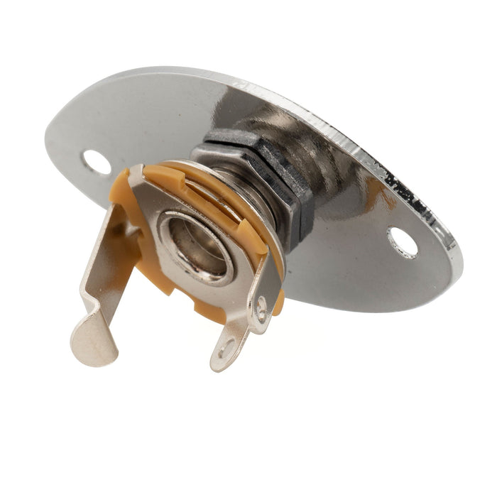 Musiclily ベーシック スチール 1/4インチ 6.35mm オーバル ギタージャックソケットプレート エレキギター用, クローム (2個セット)