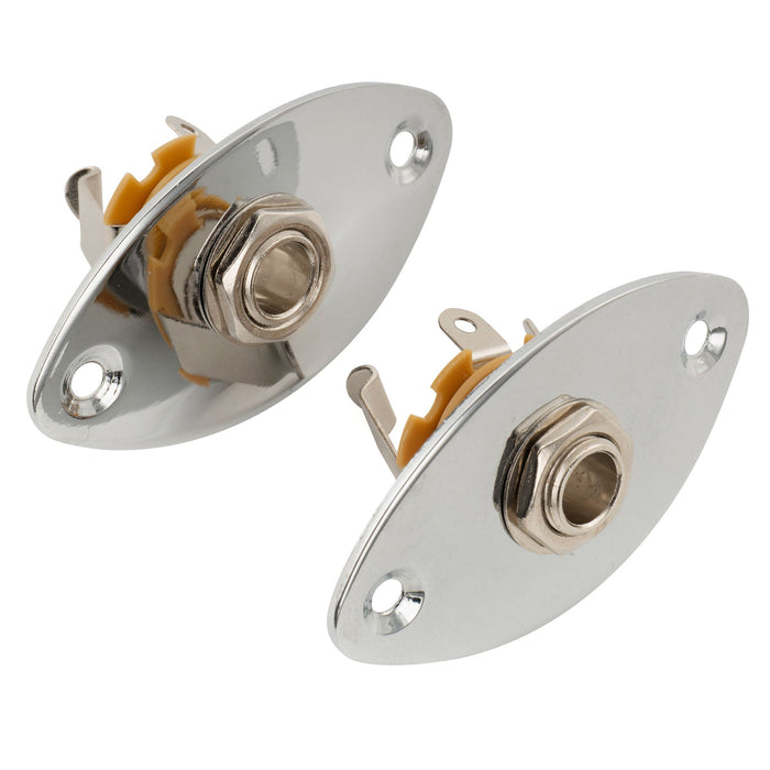 Musiclily ベーシック スチール 1/4インチ 6.35mm オーバル ギタージャックソケットプレート エレキギター用, クローム (2個セット)