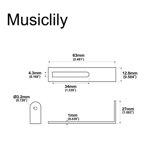 Dimensions of musiclily basic steel pickguard bracket support for lp style guitar m237p