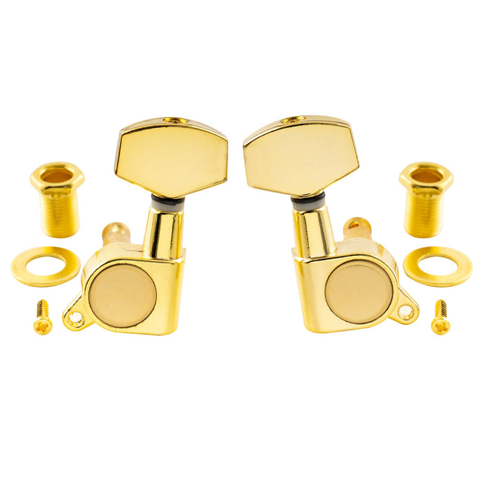 3R3L 15:1 Rapporto Testine Mucchio Completo Sigillato per Chiavi di Accordatura Chitarra Acustica/Elettrica 45 Gradi Viti Regolatori Punte, Grande Pulsante Esagono