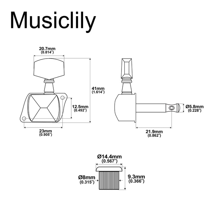 Musiclily Basic R15A Single 15:1 Ratio Semi Closed Machine Head Treble Side Tuner Tuning Peg Key with Big Hex Button for Acoustic Electric Guitar