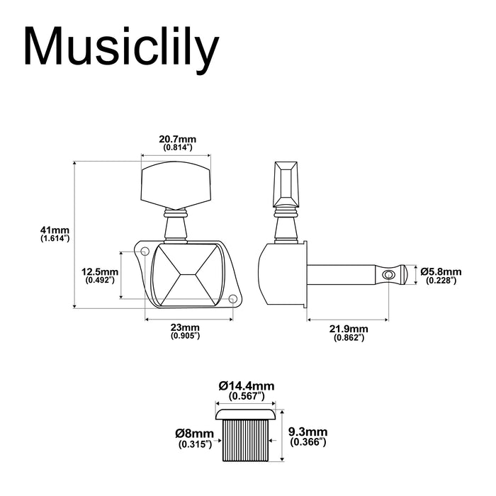Musiclily Basic R15A Single 15:1 Ratio Semi Closed Machine Head Bass Side Tuner Tuning Peg Key with Big Hex Button for Acoustic Electric Guitar