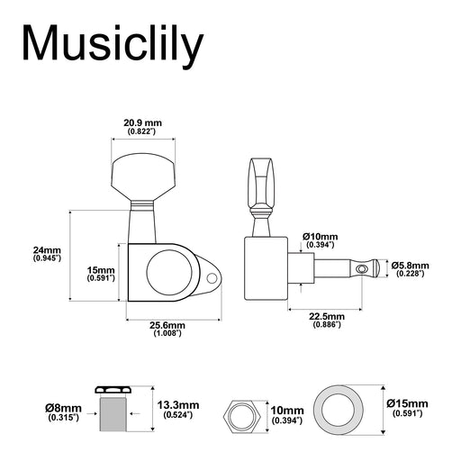 Dimensions of 3r3l 15 1 ratio full sealed machine heads acoustic electric guitar tuners tuning pegs keys with right angle screw mx0708 3mx0709 3