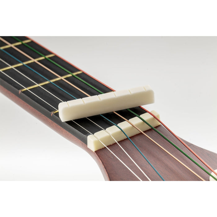 Application of musiclily basic flat bottom slotted 6 string classical guitar bone nut dj 01 dj 03 52x6x9 8 5mm mx0718 2