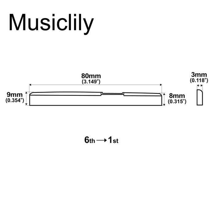 Dimensions of musiclily basic compensated 6 string classical guitar bone saddle dj 06 dj 08 80x3x9 8mm mx0723 2