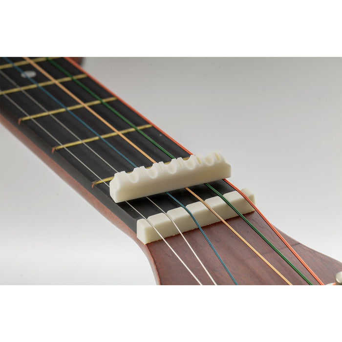 Application of musiclily basic flat bottom slotted bone acoustic guitar nut 43x6x9mm mx0726 2