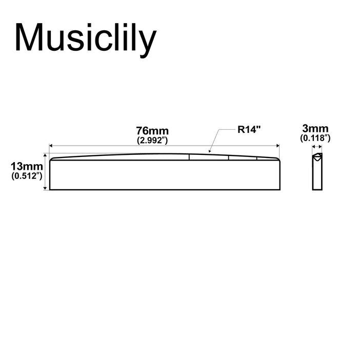 Dimensions of musiclily basic compensated bone acoustic guitar saddle 76x3x13mm mx0729 2