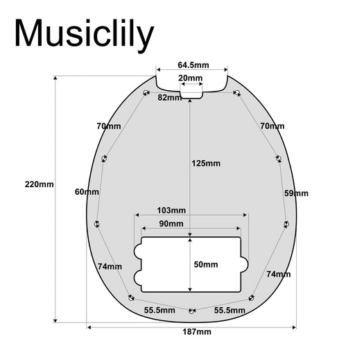 Dimensions of musiclily pro 9 hole bass pickguard for musicman stingray bass 3ply 4ply mx0770p