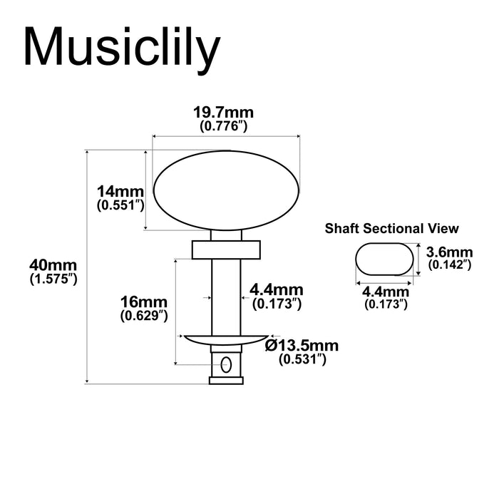 Dimensions of musiclily basic ukulele tuning pegs keys machine heads tuners mx0820 4p