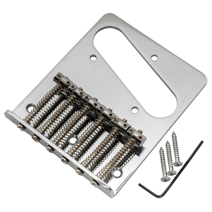 detail of musiclily basic 54mm2 1 8 inch vintage 6 string bridge with 6 saddles for tele style guitar mx0825