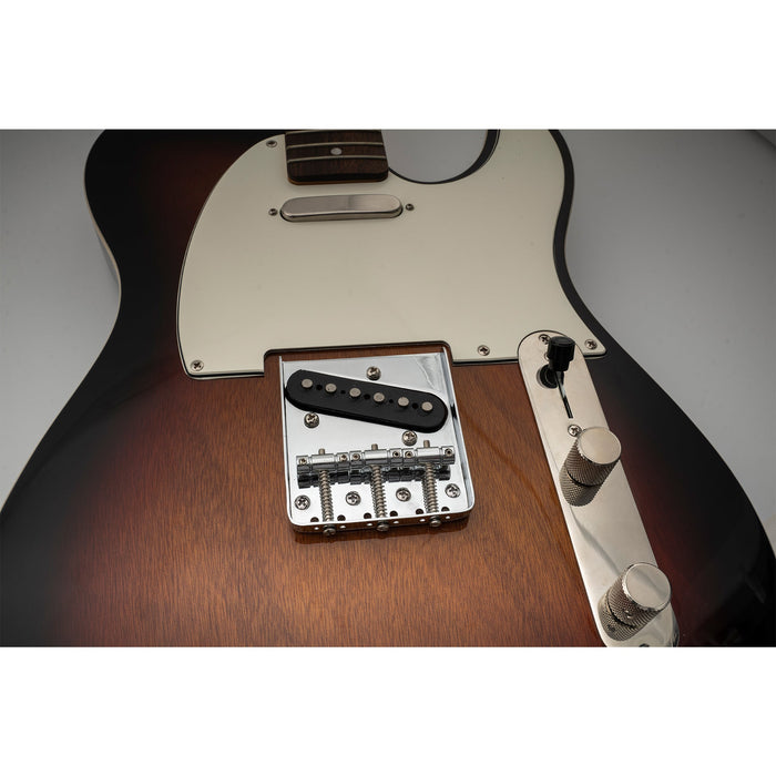 Application of musiclily basic 54mm2 1 8 inch edged guitar bridge assembly with 3 saddles for tele style guitar mx0833