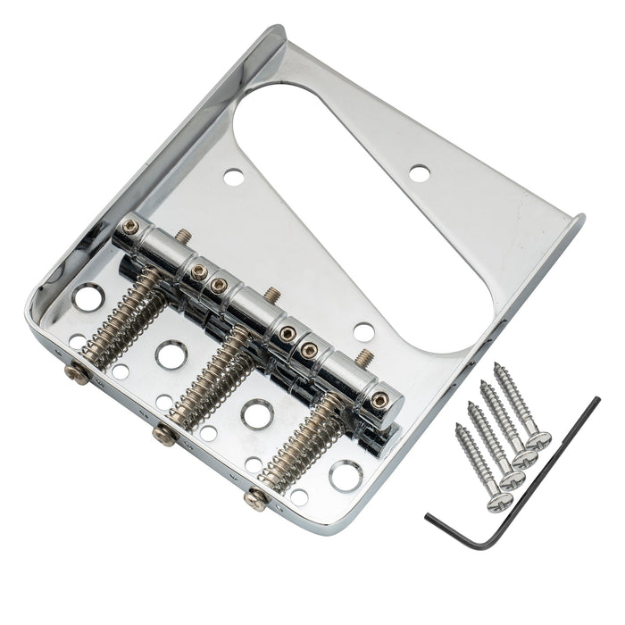 detail of musiclily basic 54mm2 1 8 inch edged guitar bridge assembly with 3 saddles for tele style guitar mx0833