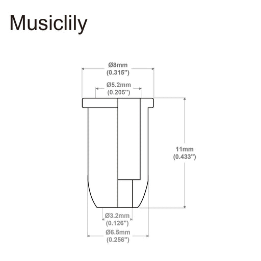 Dimensions of musiclily basic steel vintage guitar through body smooth string mounting ferrules mx0847 6p