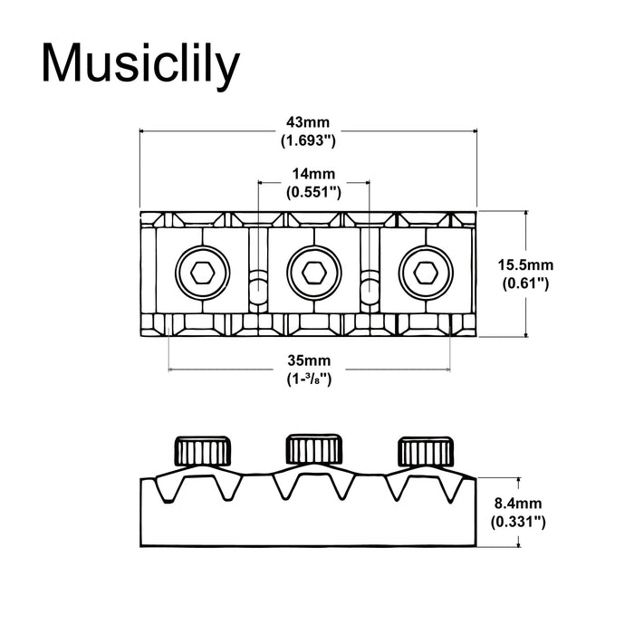 Musiclily ベーシック 43mm エレキギター用 弦固定式 ロッキングナット Floyd Rose トレモロブリッジ用